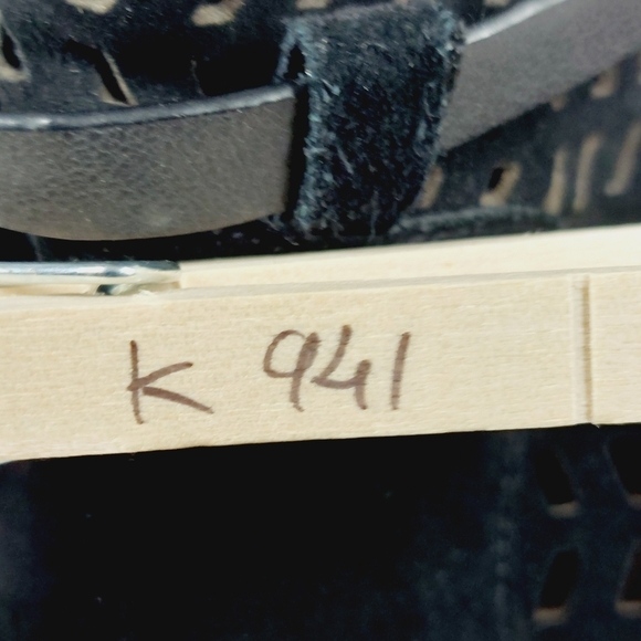 BCBGeneration Black Perforated Suede Block Heel Buckle Up Sandals K941 - Picture 16 of 16